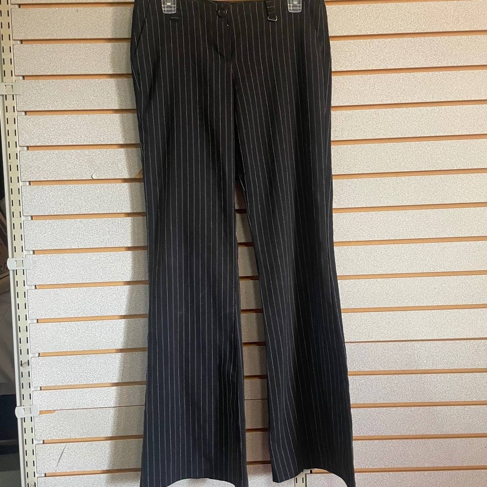 Vanity Womens Medium Black Pinstripe Flared Career‎ Dress Pants